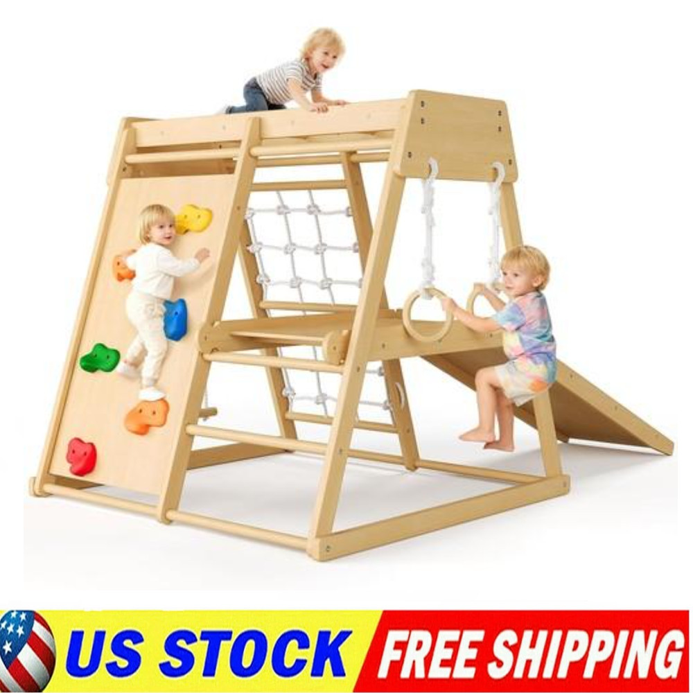 6-in-1 Kids Wooden Climber Playset Jungle Gym Toys for Toddlers & Playground