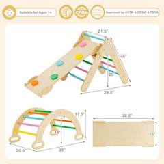 Kids 3-in-1 Climber Set Toddler Wooden Play Arch with Sliding and Climbing Ramp