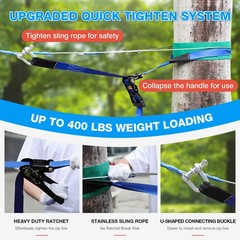 120FT ZipLine for Kids and Adult: Up To 400LBS Quickly Tighten Zip Line Kit