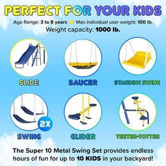 uper 10 Metal Swing Set with Saucer Swing Standing Swing Teeter-Totter Lifetime