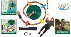 Turfee Kids Tree Swing Set with Disc Seat Climbing Rope & Carabiner Green