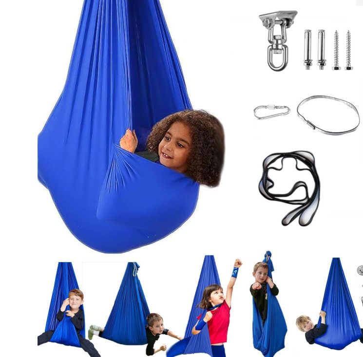 Columpio sensorial infantil ajustable, hamaca terapéutica para interior azul