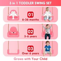 3-in-1 Toddler Swing Set, Baby Swing with Safety Belt, Pink White