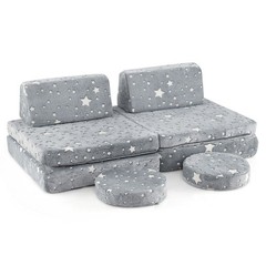 Modular Kids Play Couch Set Glow in Dark Portable Handles Gray Soft Foam Sofa