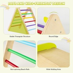 2-in-1 Wooden Climbing Triangle Set Triangle Climber w/ Ramp Multi-color