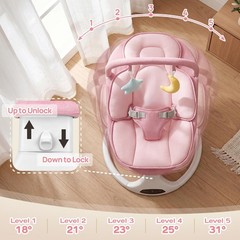 Electric Baby Swing Remote Control 5 Speeds Detachable Seat Pink 0-6M