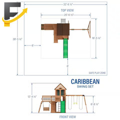 Caribbean Outdoor Playground Set W/ Wave Slide Rockwall Swing Set and Porch