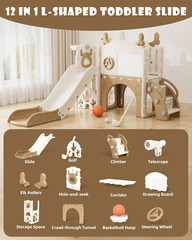 12 in 1 Toddler Slide, Kids Indoor Slide for Toddlers 1-3, New Upgrade with Golf