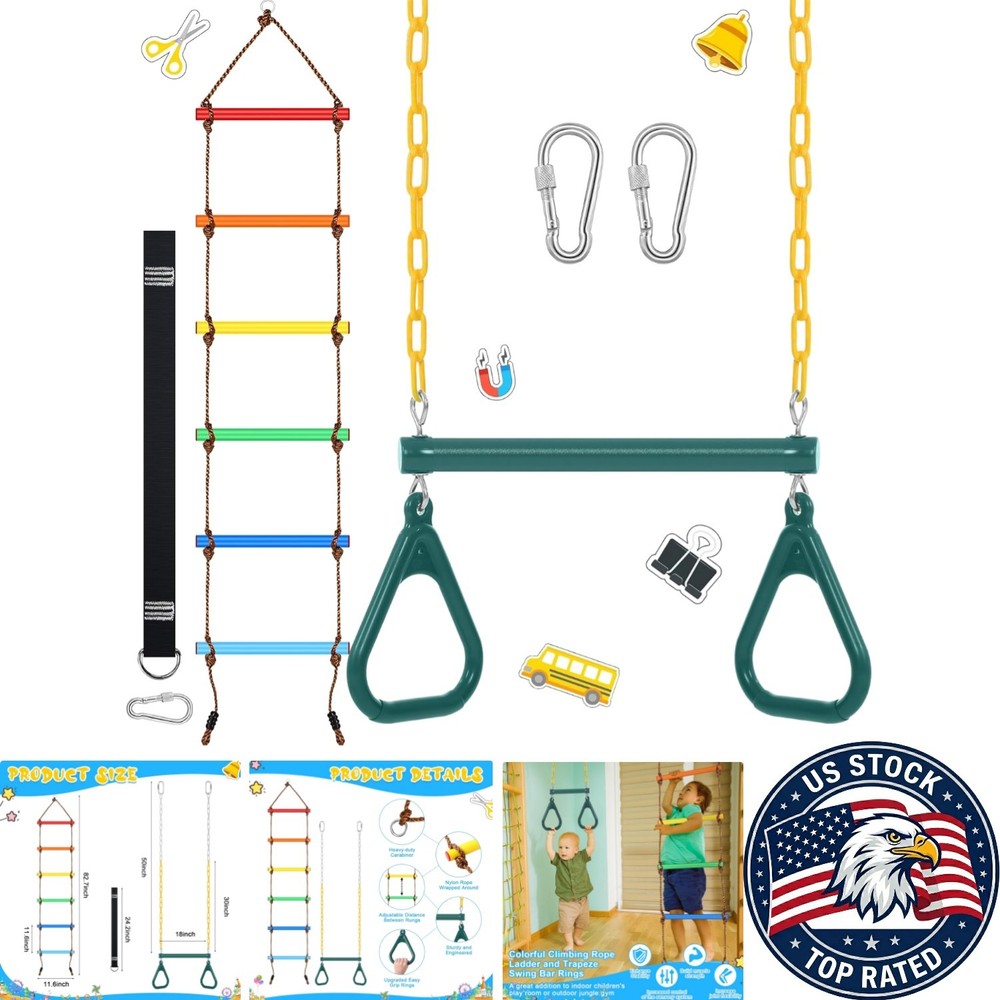 48” Trapeze Swing Bar & 6.8ft Climbing Rope Ladder for Outdoor Fun – 2 Pack
