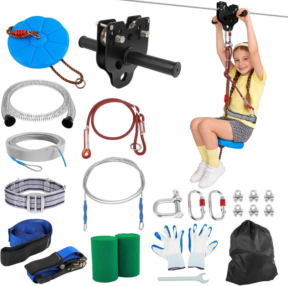 80FT Zip Line Kit for Kids Adults: up to 400LBS Quick Tighten Zipline for Backya