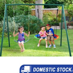 440lb Metal Swing Set Kids Adult Backyard Playset with 2 Swings Heavy Duty Frame