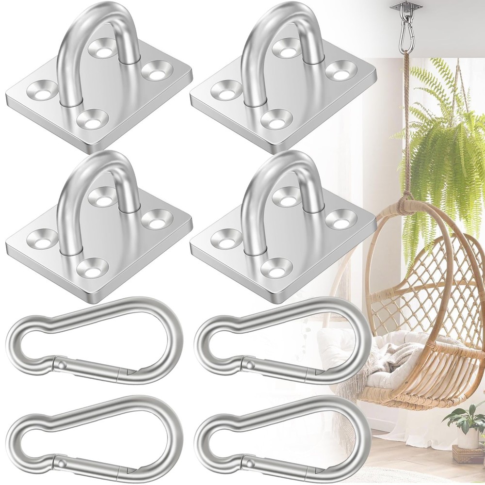 4 Pack M6 Hammock Hanging Hooks, 4PCS Stainless Steel Heavy Duty Pad Eye Hook…