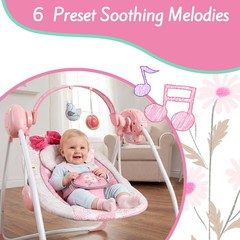 Portable Baby Swing, Pink Electric Infant Swing with 5 Speed Levels, 6 Songs …