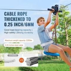 Kids and Adult 120 FT Zip Line Kits Up to 500 lb Backyard Outdoor Spring Brake