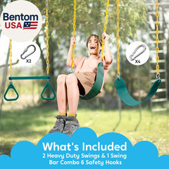 3 Pack Assorted Swing Set, Including 1 Gym Rings Trapeze Bar and 2 Pcs Swings wi