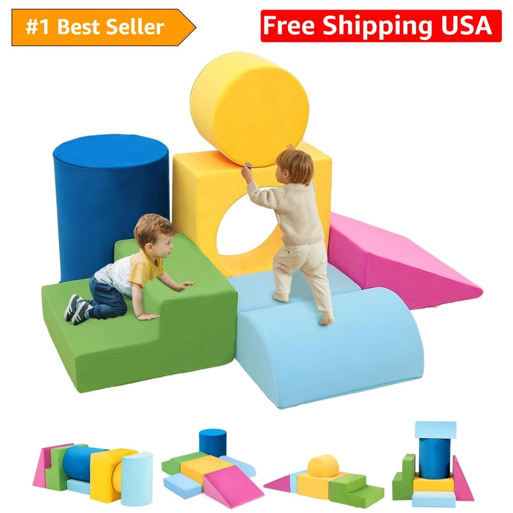 Toddler Climbing Toys Indoor, 7-Piece Colourful Foam Climbing Blocks, Soft Pl…