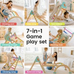 Pikler Triangle Set,7-in-1 Foldable Montessori Climbing Toys | Indoor Rainbow