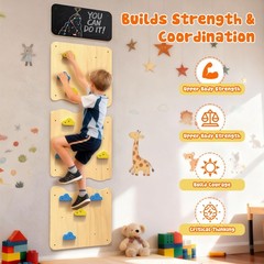 Wooden Climbing Wall, Kids Indoor Climbing Wall Panels with 12 Rock Holds, Mo…