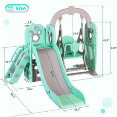 Kids Slide and Swing Set, 5 in 1 Toddler Slide Climber Indoor Outdoor Playground