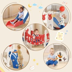11 in1 Toddler Double Slides Clmber Playset Climber Playground Basketball Hoop