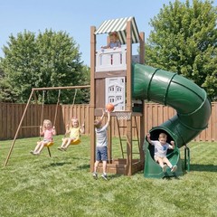 Outdoor Backyard Swing Sets for Kids with Basketball Hoop Galvanized Steel & PE