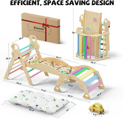 Pikler Triangle Climbing Set with Cushion, Foldable Climbing Toys Indoor, Montes