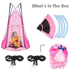 Goplus 40″ Kids Hanging Chair Swing Tent Set Hammock Nest Pod Seat Pink
