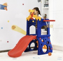 Costway 6-in-1 Freestanding Kids Slide w/ Basketball Hoop Play Climber Slide Set