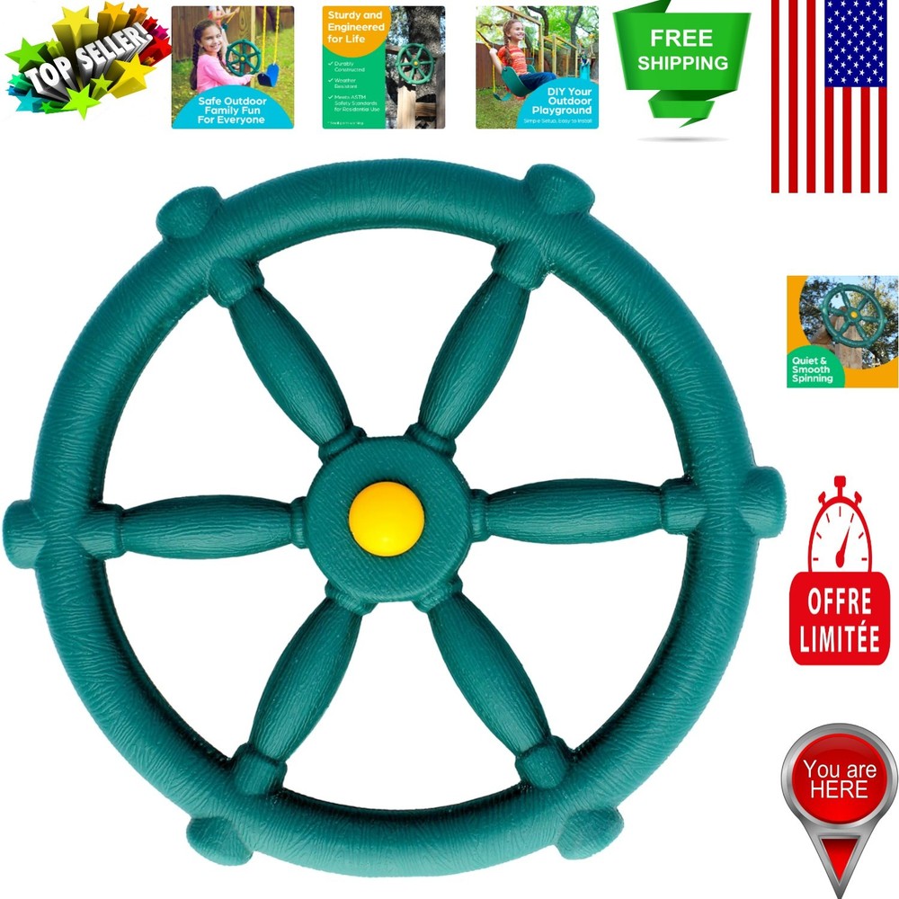 12-Inch Green Pirate Ship Steering Wheel – Durable Playhouse Accessory for Kids