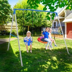 440lbs Outdoor Heavy-Duty Metal Playset for Kids with 3 Swing Seats for Backyard