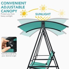 60x44x65in 2-Person Steel Patio Swing w/ Adjustable Weather-Resistant Canopy
