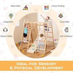 8-in-1 Jungle Gym Playset, Wooden Climber Play Set w/ Monke Natural