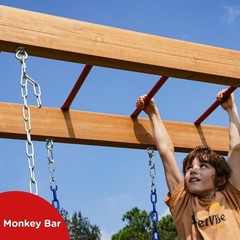 Heavy Duty Wood Swing Set for Backyard with Monkey Bars Trapeze Swing Bar and 2