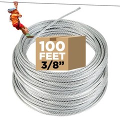 100 FT Zip Line Cable, 3/8″ Galvanized Zipline Wire for Kids and Adults