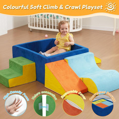 Soft Foam Climbing Blocks with Ball Pit, 6PCS Color Indoor Climbing Toys for Tod