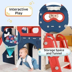 8 in 1 Kids Slide Set Toddler Climber Slide Play Set With Basketabll Hoop Tunnel