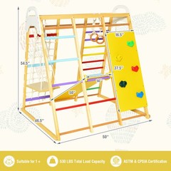 8-in-1 Jungle Gym Playset Wooden Climber Play Set with Monkey Bars Colorful