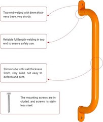 ESPETS 17.2 -Inch ORANGE Metal Safety Grab Handle Heavy-Duty Playground w Screws