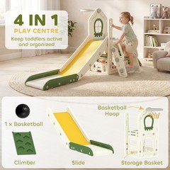 Qaba Foldable 5 in 1 Toddler Slide with Climber, Basketball Hoop, Storage