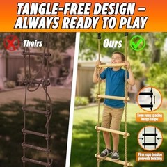Wooden Rope Ladder for Kids – 6ft Outdoor Climbing Ladder with Real Wood Rungs,