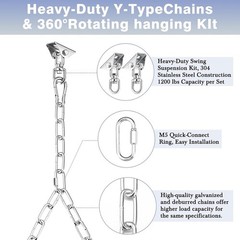 Heavy Duty Porch Swing Hanging Kit W/ Y-Chain & 360° Swivel Hangers 1500Lbs