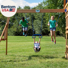 Beach Front Cedar Wood Swing Set with Wave Slide, Play Deck, Monkey Bars, Rock W