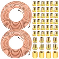 2 Sets 25 FT 1/4″ Brake Line Kit with Brake Lines Fittings,4 1/4 inch Gold