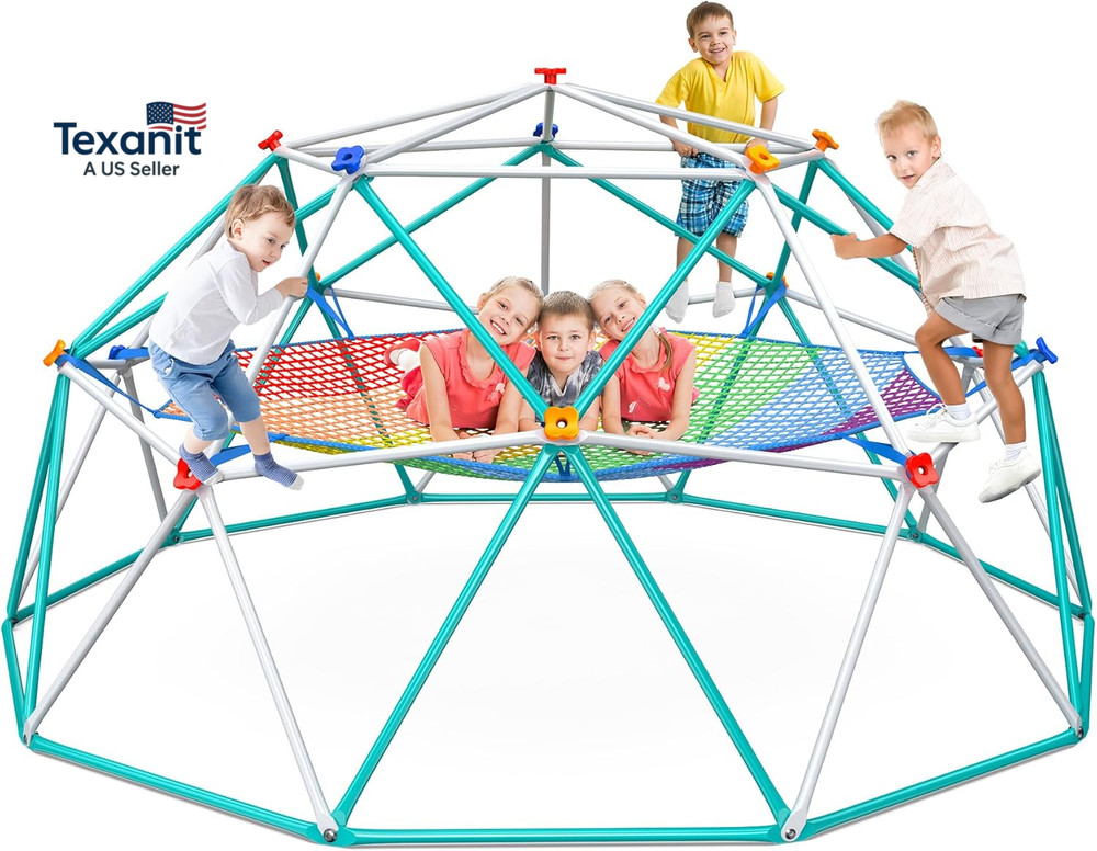 Climbing Dome with Climbing Cargo Net, 10 Ft Dome Jungle Gym with Hammock for Ki