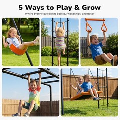 Heavy-Duty Metal Swing Set for Backyard Outdoor Playset w/ Monkey Bars, 2 Swings