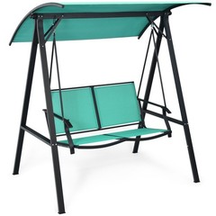 60x44x65in 2-Person Steel Patio Swing w/ Adjustable Weather-Resistant Canopy