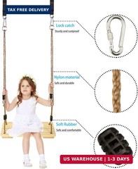 KINSPORY Wooden Swing Seat, Outdoor Swing Set Accessories for Backyard, Height A