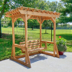 Cedar Wood 8′ X 5′ Outdoor Pergola Swing Bench for Two with Trellis