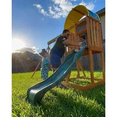 Ainsley Wooden Outdoor Swing Set with Slide and Rock Wall