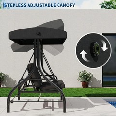 3-Seat Outdoor Porch Swing with Adjustable Canopy, Patio Swing Chair with Stand,